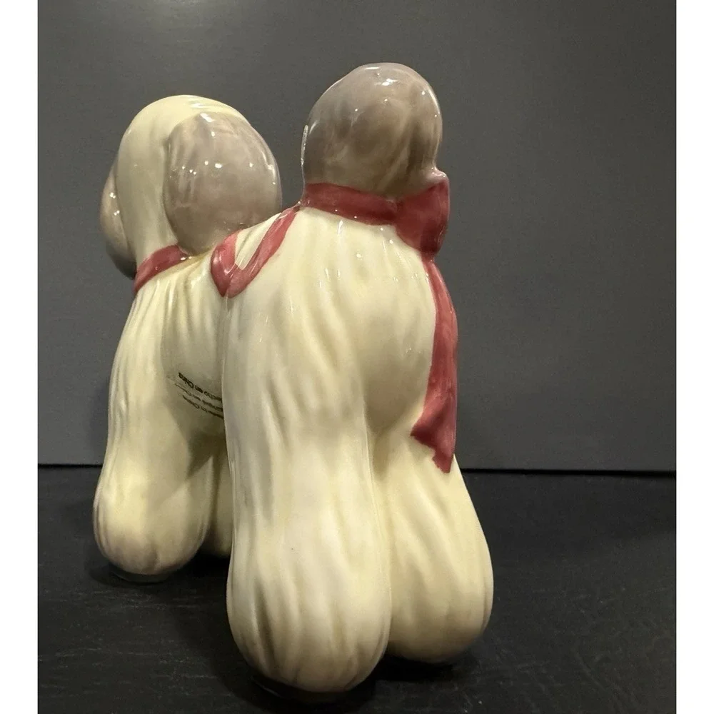Anthropologie Ceramic Cream Poodle Dog Figurine Pink Bow Japan Novelty Decor